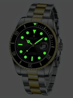 Men's Two-Tone Stainless Steel Dive Watch with Black Luminous Dial